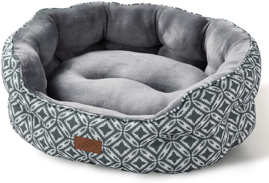 Small Dog Bed for Small Dogs, Indoor Cats, round Super Soft Plush Flannel Washable Puppy Beds, Slip-Resistant Oxford Bottom, Coin Print Grey